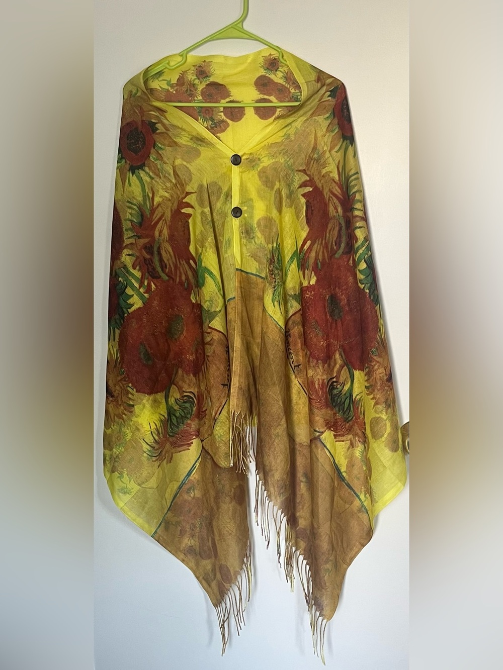 Magic Yellow Floral Fringe Wrap with Red Accents